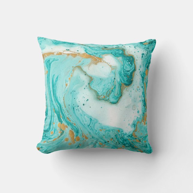 Decorative marble texture. Abstract painting. Turq Throw Pillow (Front)