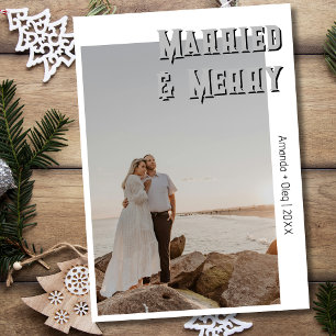Decorative Married and Merry Modern Light Gray Holiday Card