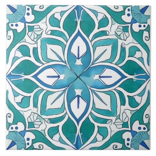 Decorative Mediterranean Blue Green Ceramic Tile