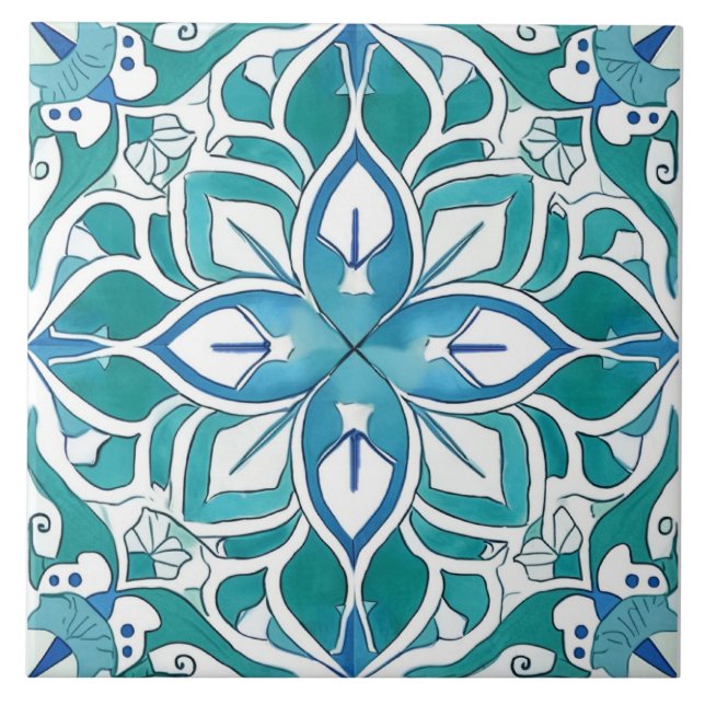 Decorative Mediterranean Blue Green Ceramic Tile (Front)