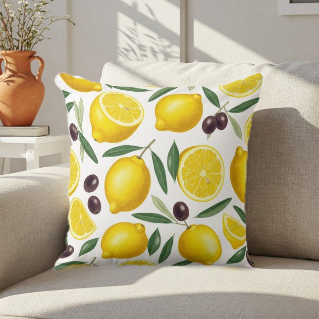 Decorative Mediterranean Lemon and Olive Pattern  Throw Pillow (Creator Uploaded)