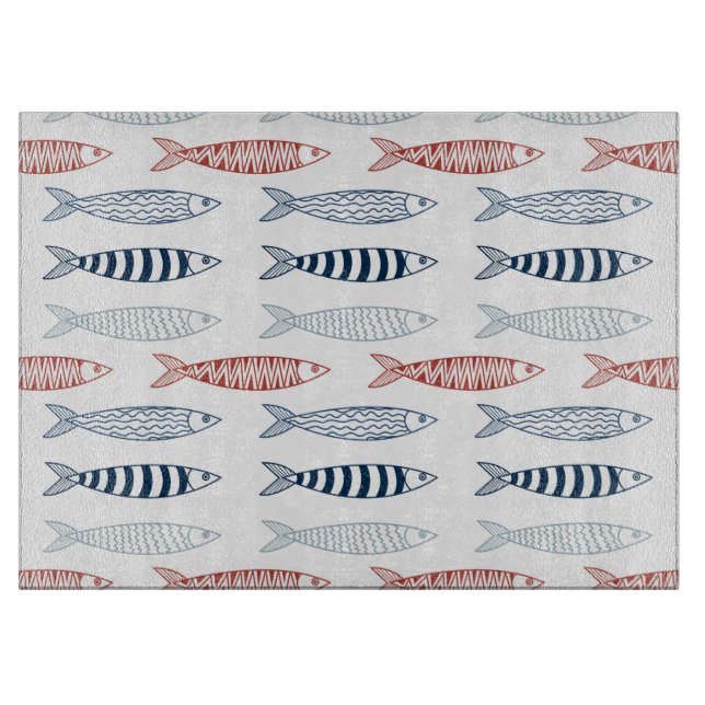 Decorative Mediterranean Sardines Fish Pattern Cutting Board (Front)
