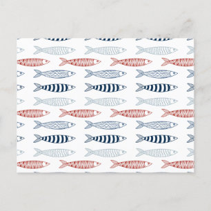 Decorative Mediterranean Sardines Fish Pattern Holiday Postcard