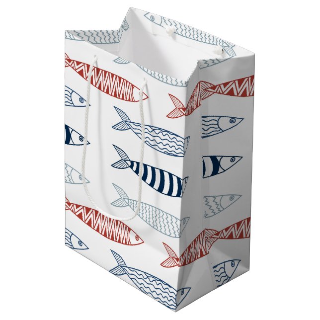 Decorative Mediterranean Sardines Fish Pattern Medium Gift Bag (Front Angled)