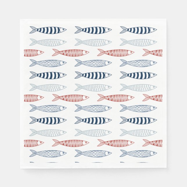 Decorative Mediterranean Sardines Fish Pattern Napkins (Front)