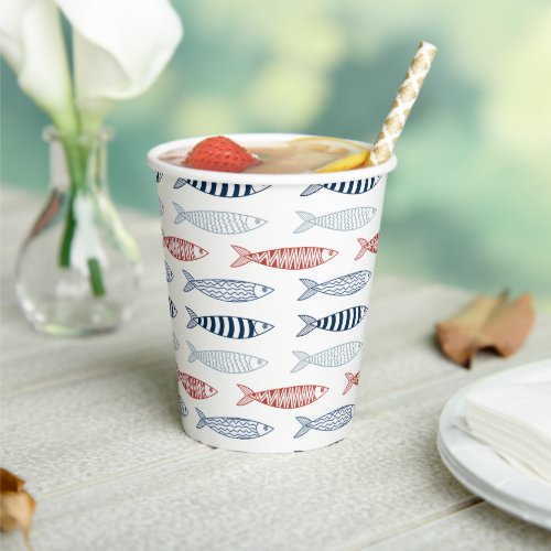 Decorative Mediterranean Sardines Fish Pattern Paper Cups