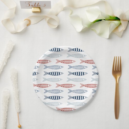 Decorative Mediterranean Sardines Fish Pattern Paper Plates