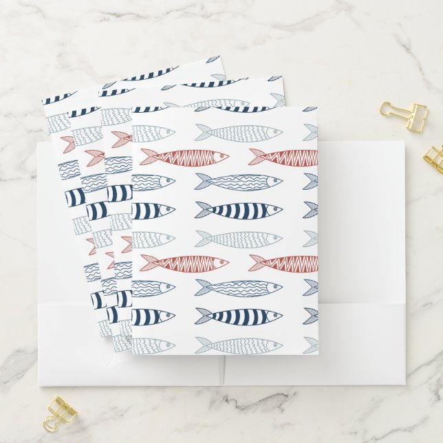 Decorative Mediterranean Sardines Fish Pattern Pocket Folder (In Situ)