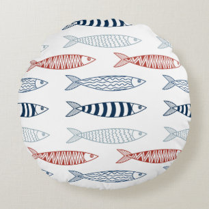 Decorative Mediterranean Sardines Fish Pattern Round Pillow