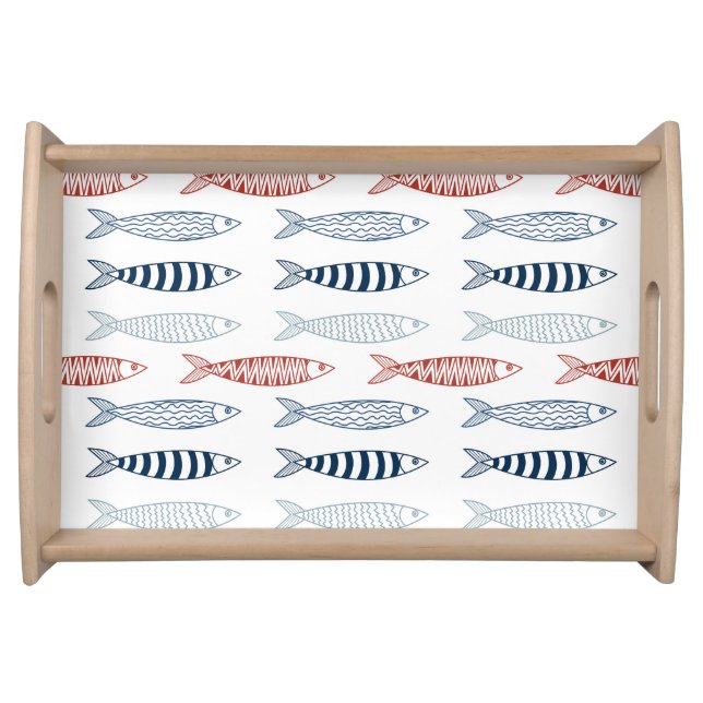Decorative Mediterranean Sardines Fish Pattern Serving Tray (Front)