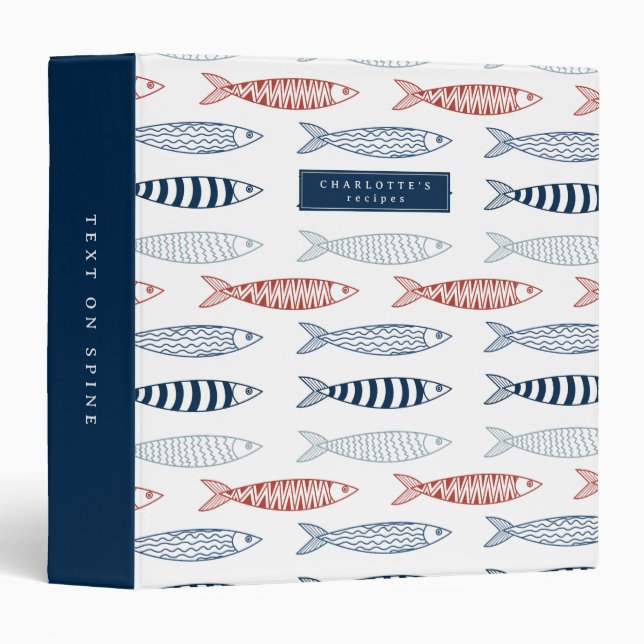 Decorative Mediterranean Sardines Fish Recipe 3 Ring Binder (Front/Spine)