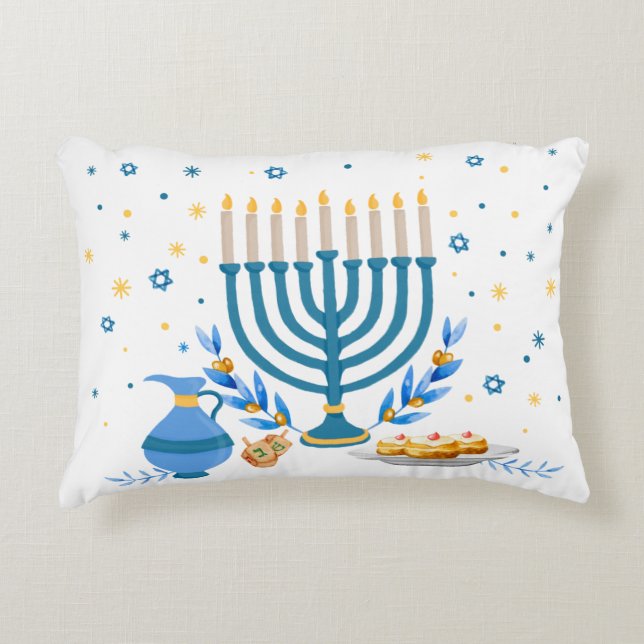 Decorative Menorah Hanukkah Holiday Accent Pillow (Front)