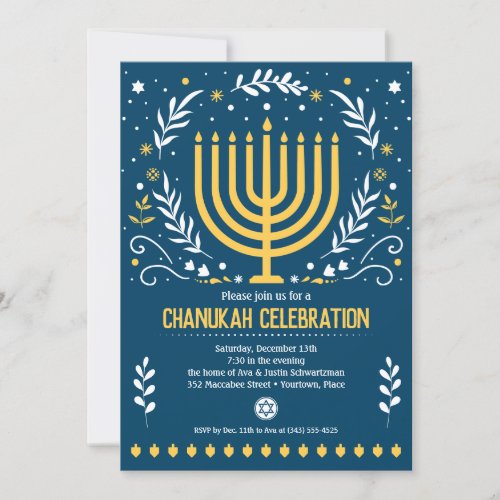 Decorative Menorah Hanukkah Holiday Party Invitation