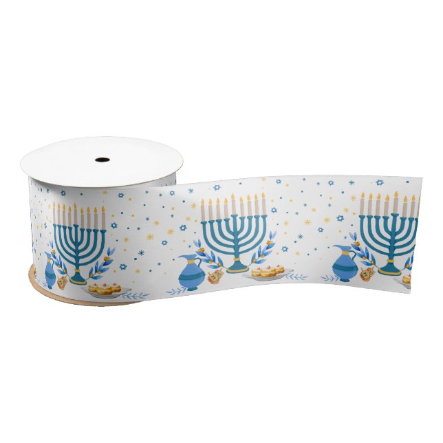 Decorative Menorah Hanukkah Holiday Satin Ribbon (Spool)