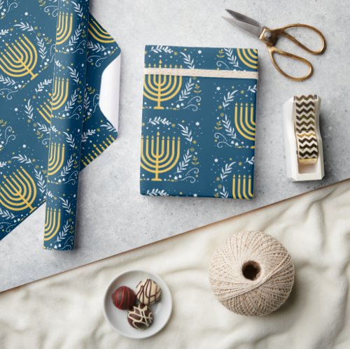 Decorative Menorah Hanukkah Holiday Wrapping Paper