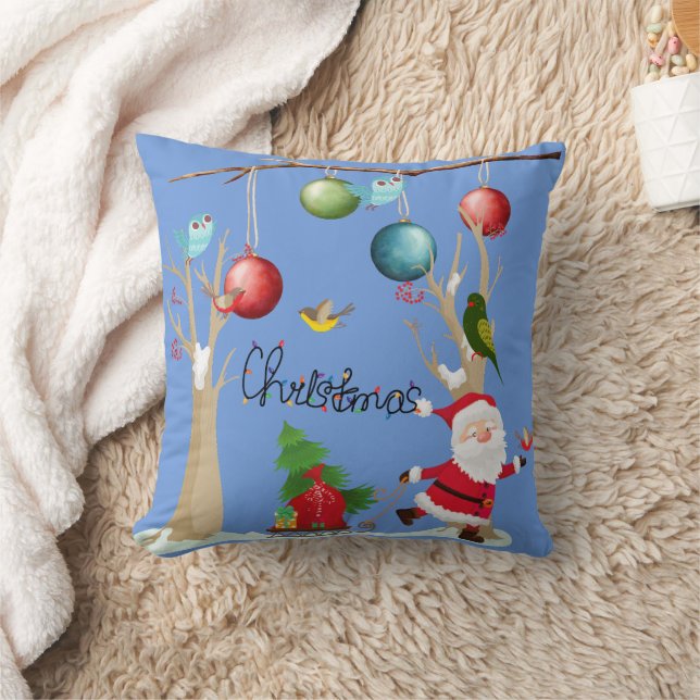 Decorative Merry Christmas Santa Throw Pillow (Blanket)