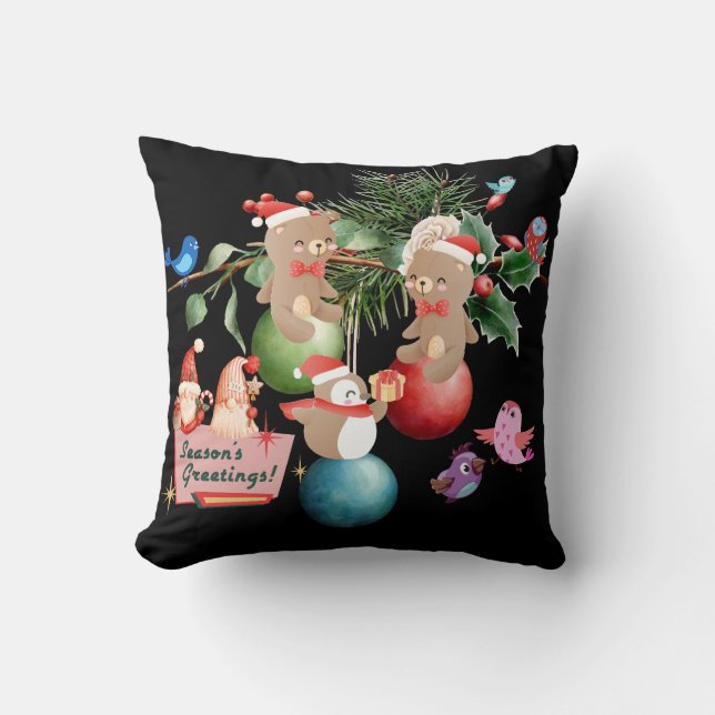 Decorative Merry Christmas Santa Throw Pillow (Front)