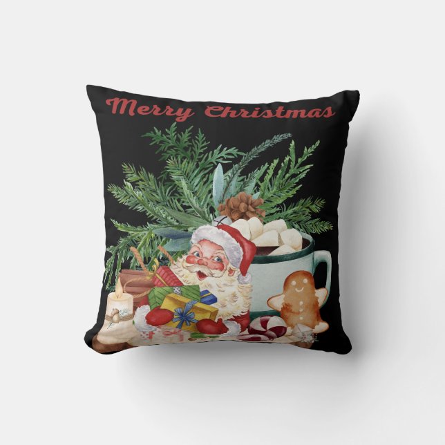 Decorative Merry Christmas Santa Throw Pillow (Front)