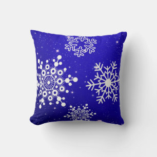 Decorative Merry Christmas Snowflake White Blue Throw Pillow