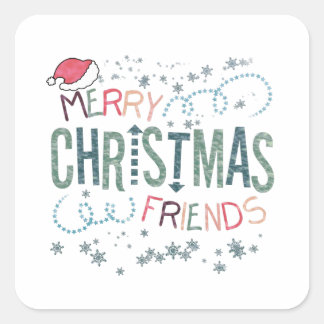 Decorative Merry Christmas. snowflakes, Santa hat Square Sticker