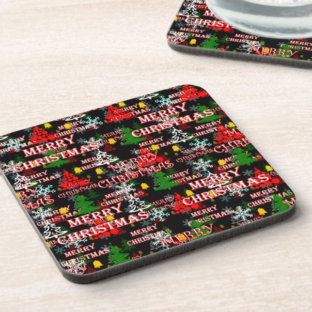 Decorative Merry Christmas Text Pattern Design  Beverage Coaster (Creator Uploaded)