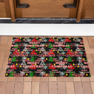 Decorative Merry Christmas Text Pattern Design Doormat