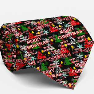 Decorative Merry Christmas Text Pattern Design Neck Tie