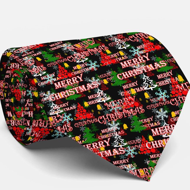 Decorative Merry Christmas Text Pattern Design  Neck Tie (Creator Uploaded)