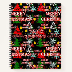 Decorative Merry Christmas Text Pattern Design Notebook