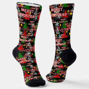 Decorative Merry Christmas Text Pattern Design Socks