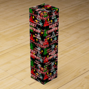 Decorative Merry Christmas Text Pattern Design Wine Box
