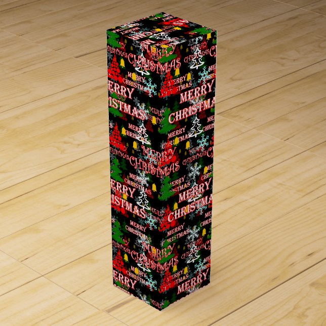 Decorative Merry Christmas Text Pattern Design  Wine Box (Front)