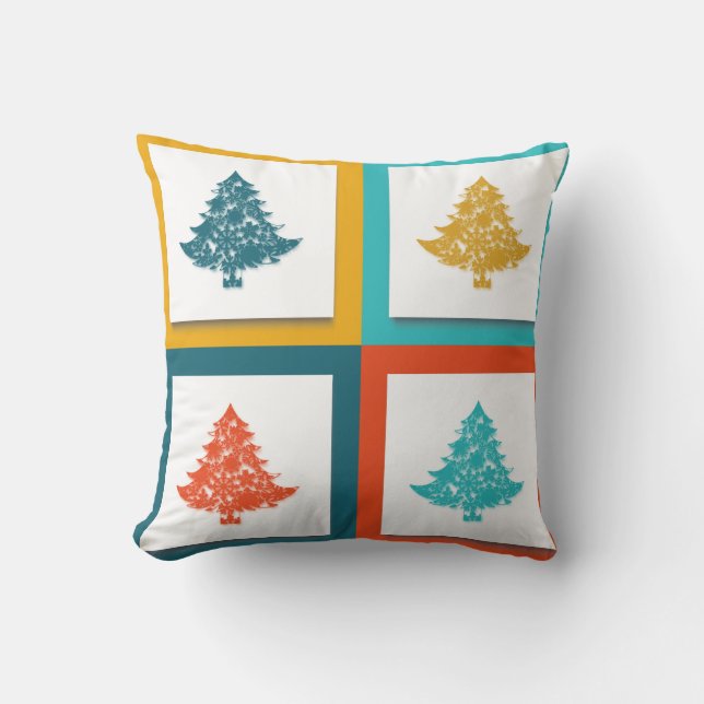 Decorative Merry Christmas  Trees Throw Pillow (Front)