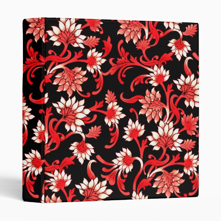 Decorative Modern Floral Pattern Black Red 3 Ring Binder Zazzle Com