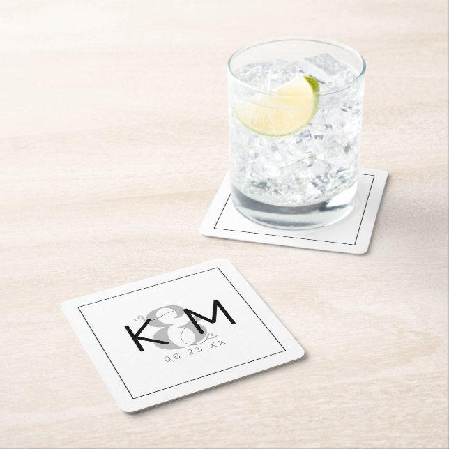 Decorative Modern Wedding ID887 Square Paper Coaster (Insitu)