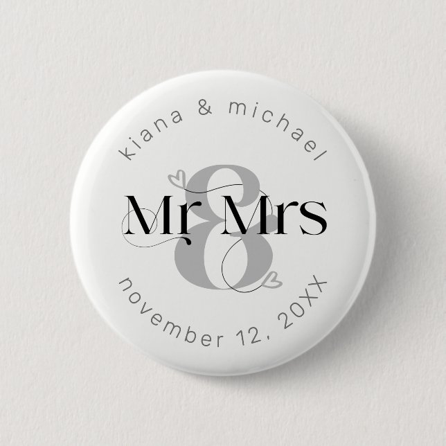 Decorative Modern Wedding Mr & Mrs ID887 Button (Front)