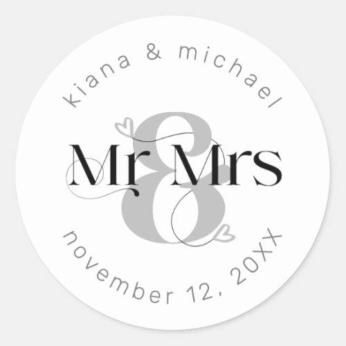 Decorative Modern Wedding Mr  Mrs ID887 Classic Round Sticker