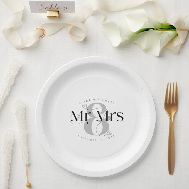 Decorative Modern Wedding Mr Mrs ID887 Paper Plates (Wedding)