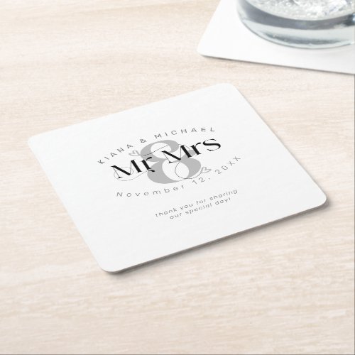 Decorative Modern Wedding Mr  Mrs ID887 Square Paper Coaster