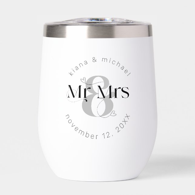 Decorative Modern Wedding Mr & Mrs ID887 Thermal Wine Tumbler (Front)