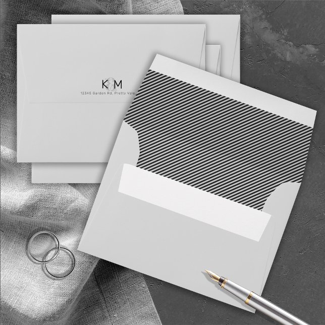 Decorative Modern Wedding Pinstripe Gray ID887 Envelope (Interior/Back In Situ)