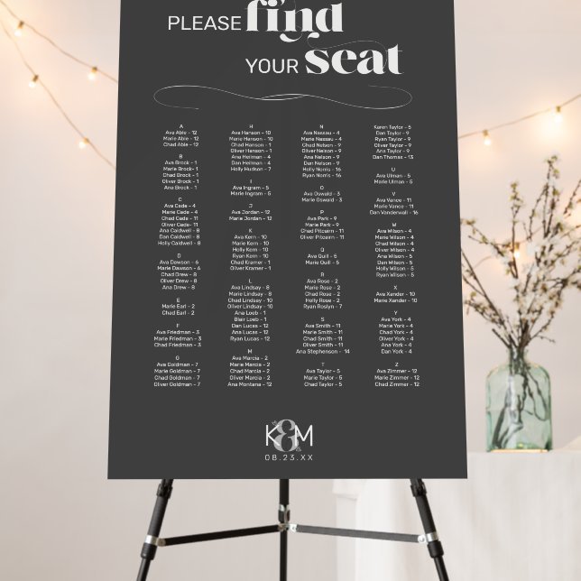 Decorative Modern Wedding Seating Chart ID887 Foam Board (In Situ (Stand))