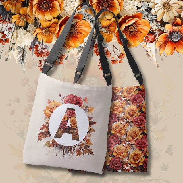 Decorative MONOGRAM ( ANY LETTER ) Fall Floral Crossbody Bag (Creator Uploaded)