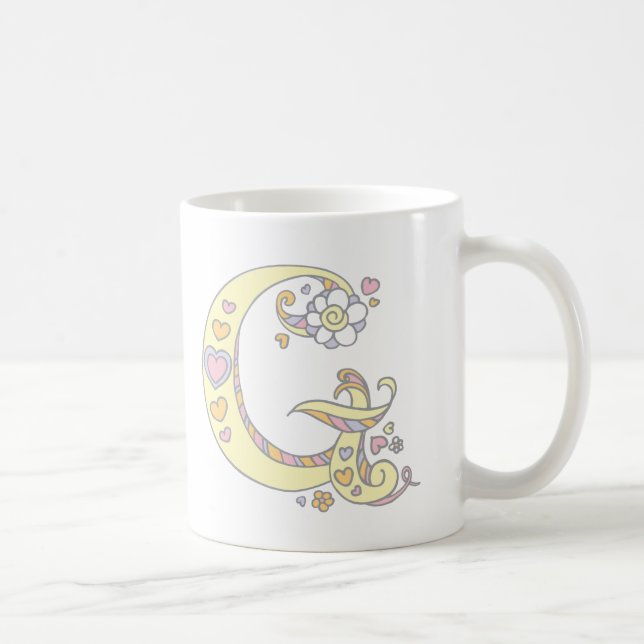 Decorative Monogram G hearts and flowers mug (Right)
