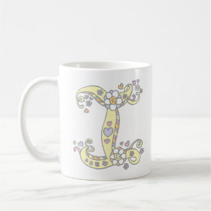 Decorative Monogram I hearts and flowers mug