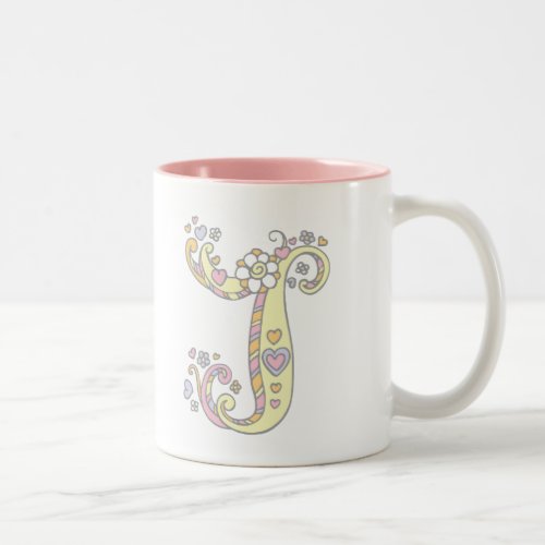 Decorative Monogram J hearts and flowers mug