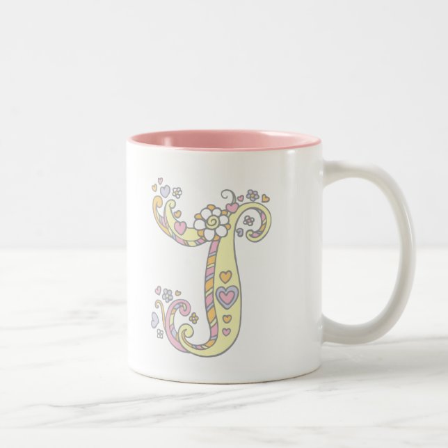 Decorative Monogram J hearts and flowers mug (Right)