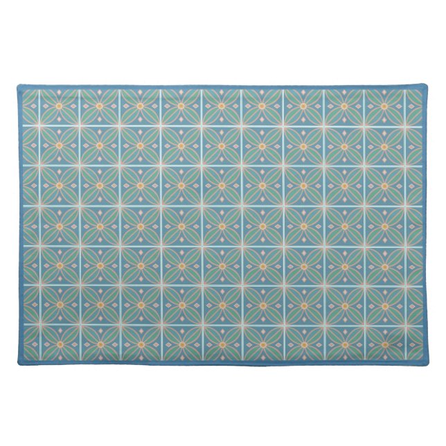 Decorative Moroccan flower tiled teal and pinks Cloth Placemat (Front)