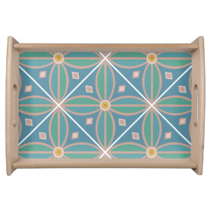 Decorative Moroccan flower tiled teal lemon & pink Serving Tray