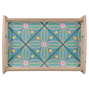 Decorative Moroccan flower tiled teal lemon & pink Serving Tray